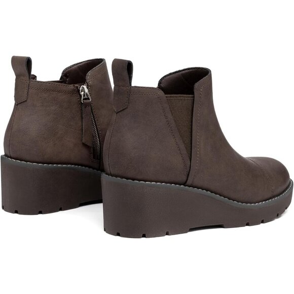 Women's Dark Brown Wedge Chelsea Boots Lug Sole Platform Ankle Booties Zipper - Picture 5 of 6